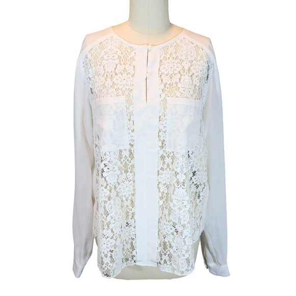 Rebecca Taylor Tops - REBECCA TAYLOR Cream Sheer Lace Silk Long Sleeve Popover Blouse Top Size 8